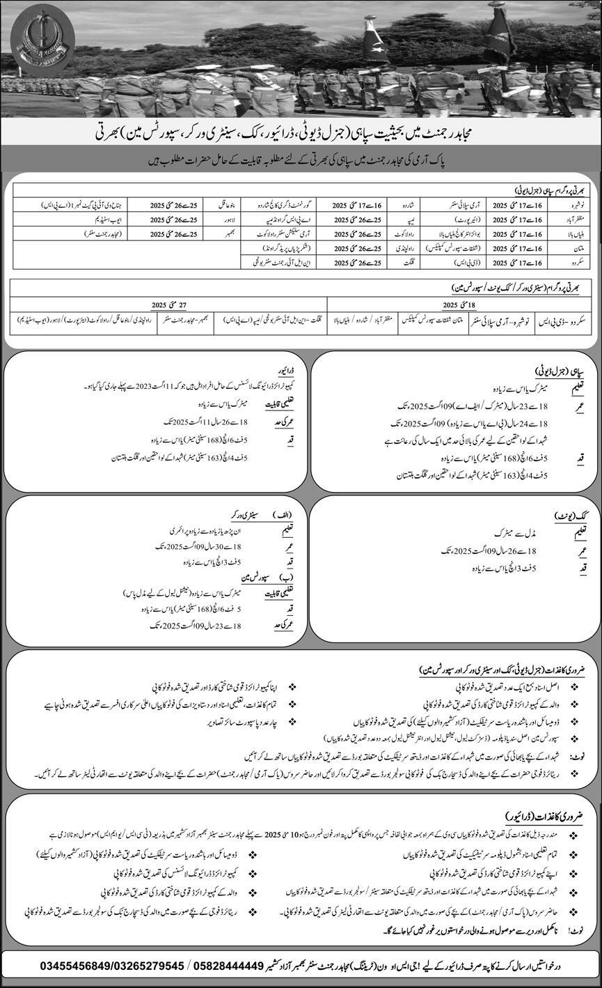 Join Pakistan Army as Sepoy Mujahid Regiment Jobs Advertisement 2025
