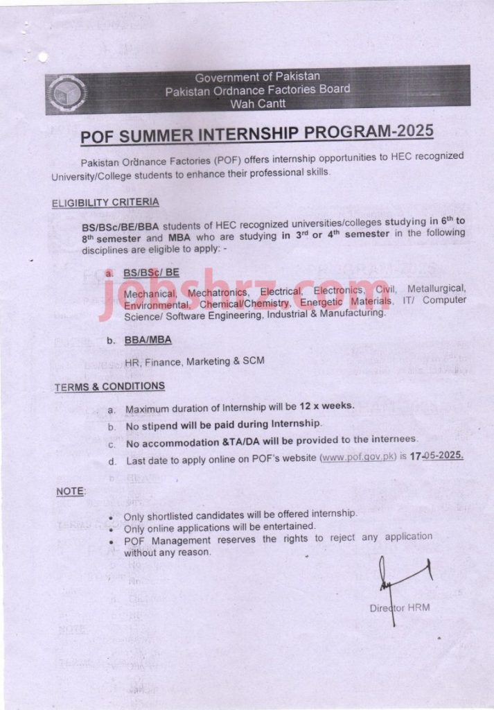 POF Summer Internship 2025 Advertisement