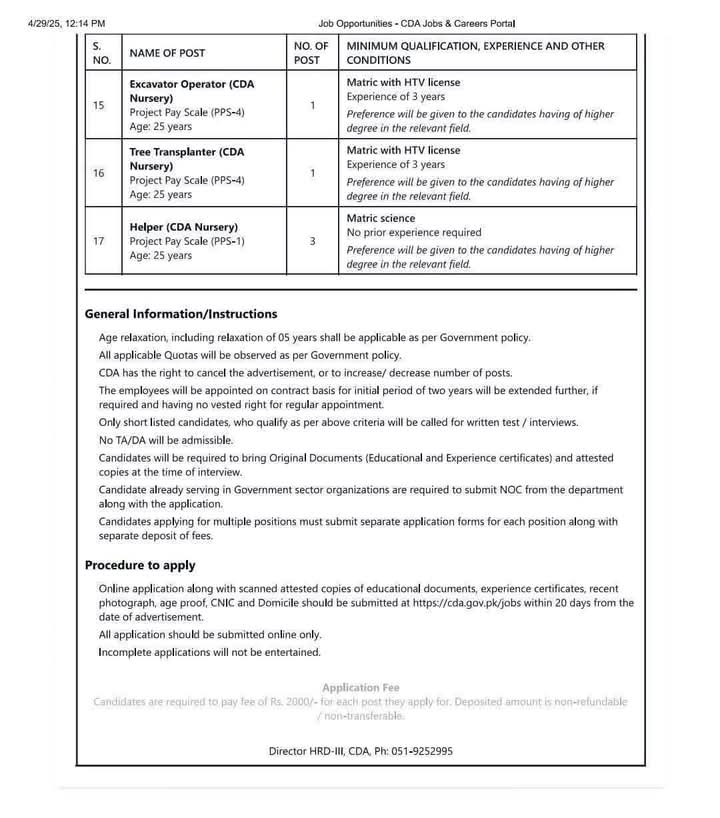 Capital Development Authority CDA Jobs 2025